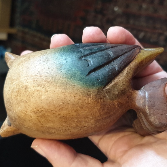 Carved wooden owl decoration 10x6x6cm painted wood carving - Picture 5 of 8